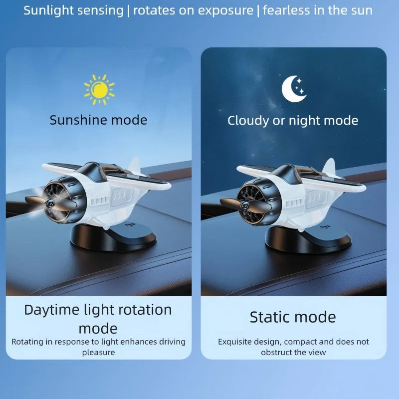 Car Ornament Solar Airplane Ornaments 360 Rotary Car Center Console Powered Aircraft Ornaments Car Interior Decor Accessories