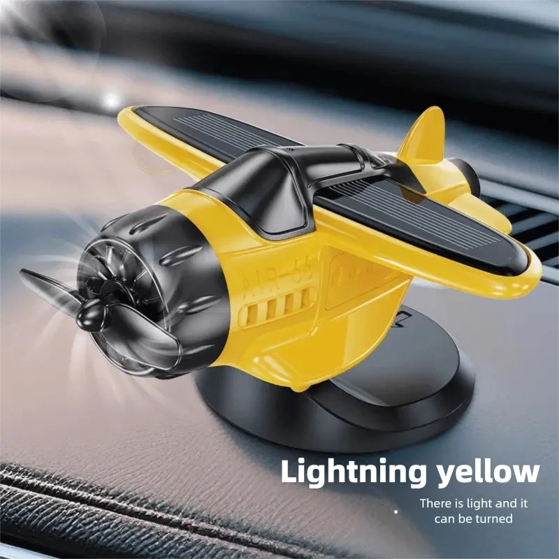 Car Ornament Solar Airplane Ornaments 360 Rotary Car Center Console Powered Aircraft Ornaments Car Interior Decor Accessories